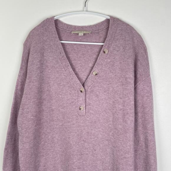 LOFT Slouchy Henley Sweater M Knit Pullover Long Sleeve Lilac Purple Cozy Lounge - Picture 9 of 12